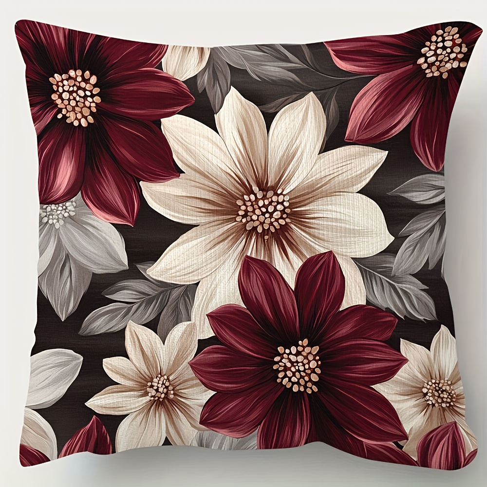 TEMU 1pc Of 45.72x45.72cm Ultra Soft Short Plush Pillowcase, Burgundy And Grey , Double-sided Printing, Zipper Closure, - For Contemporary Home
