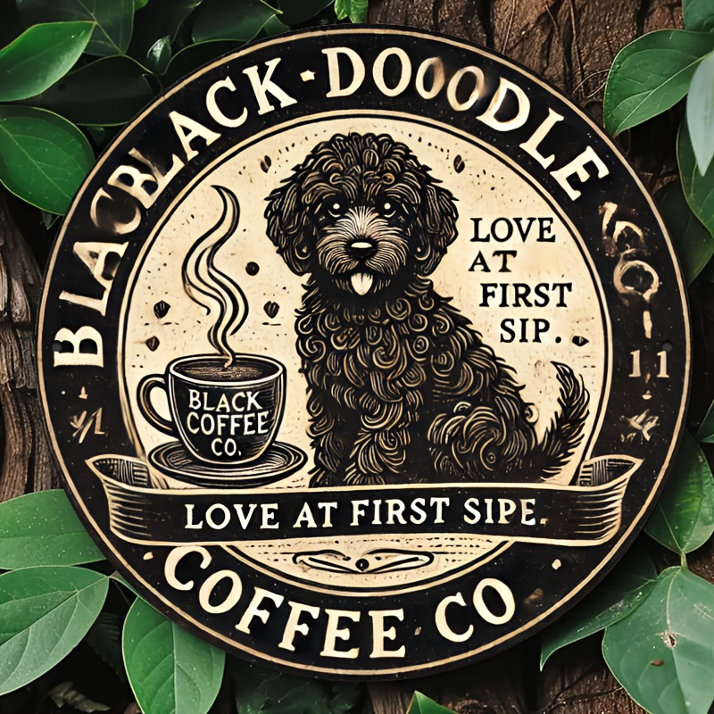 

Room Decor 1pc, "love At " Black Doodle Dog & Coffee Metal Tin Sign, 7.8x7.8 Inches, Vintage Aluminum Decor For Home, Bar, Club, Coffee Shop, Garage