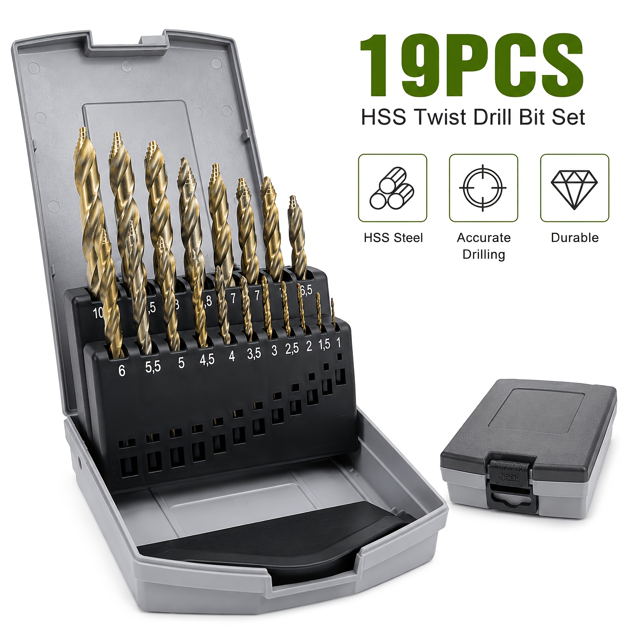 Artikelbild 19-teiliges hss-bohrer-set, professionelle metallbohrer, hochgeschwindigkeits-twist-bohrer mit tragbarer aufbewahrungsbox