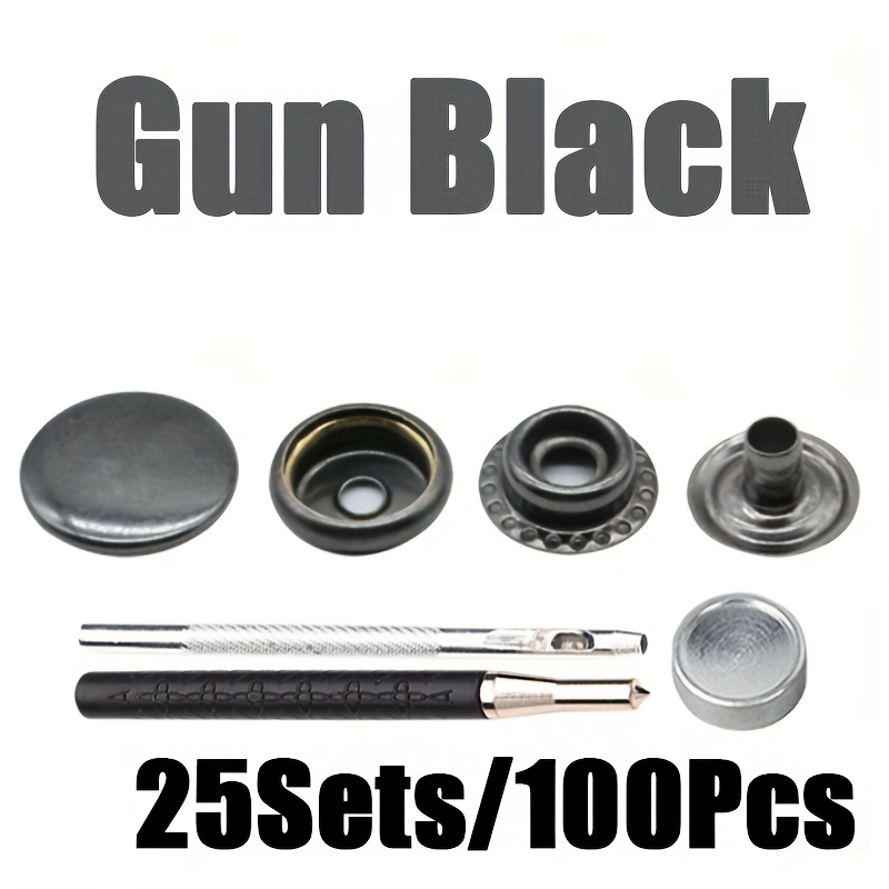 E-shop 25 Sets/100 Metall Druckknöpfe, Befestigungsset, Hochleistungs-Leder Druckknopf Set, Geeignet für Basteln, Nähen, Leder, Kleidung, Hüte, ,