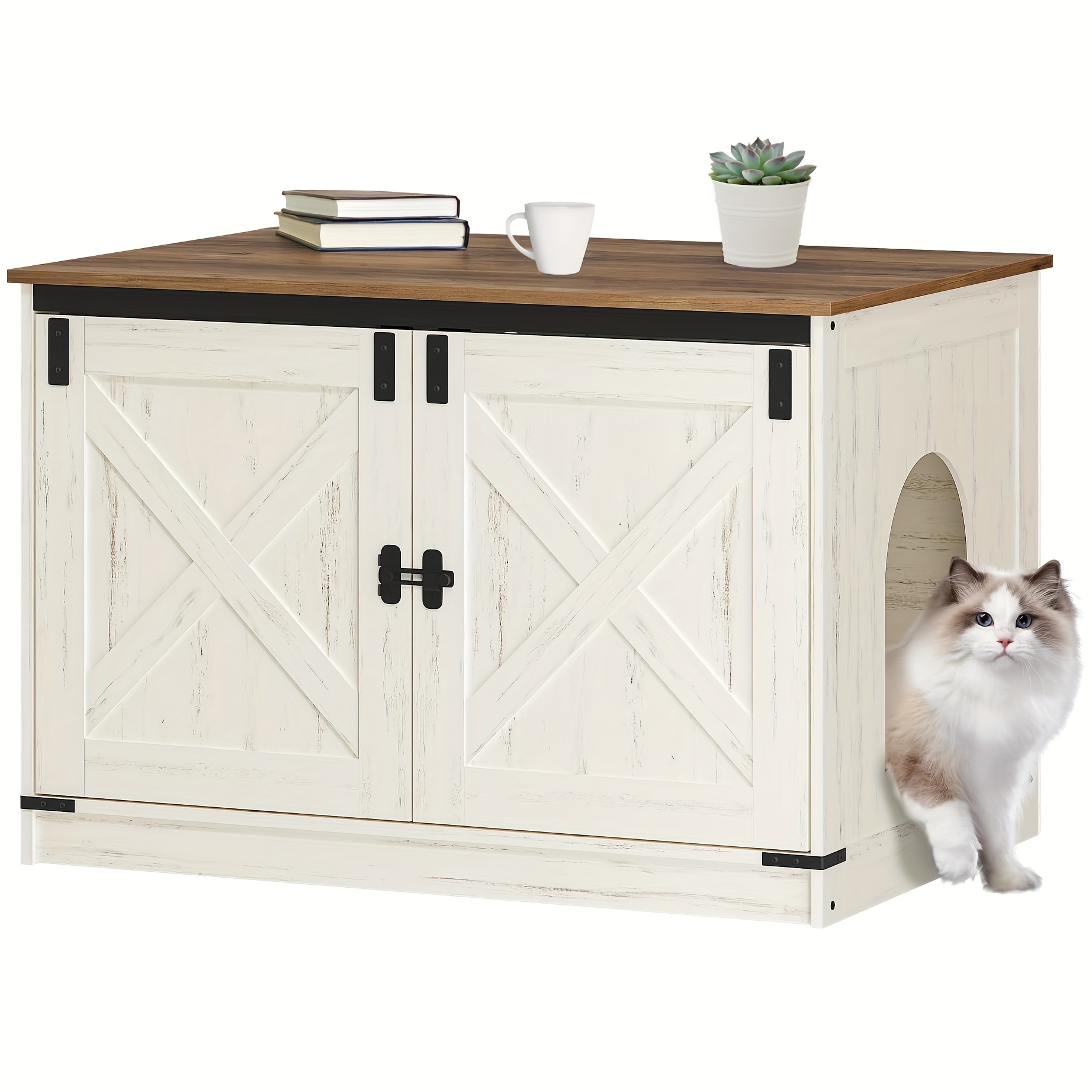 Image of Litter Box Cabinet, Cat Cabinet, Litter Box With Removable Divider, Cat House, Reversible Left Or Right Entrance, Sideboard, 80 X 50 X 54cm