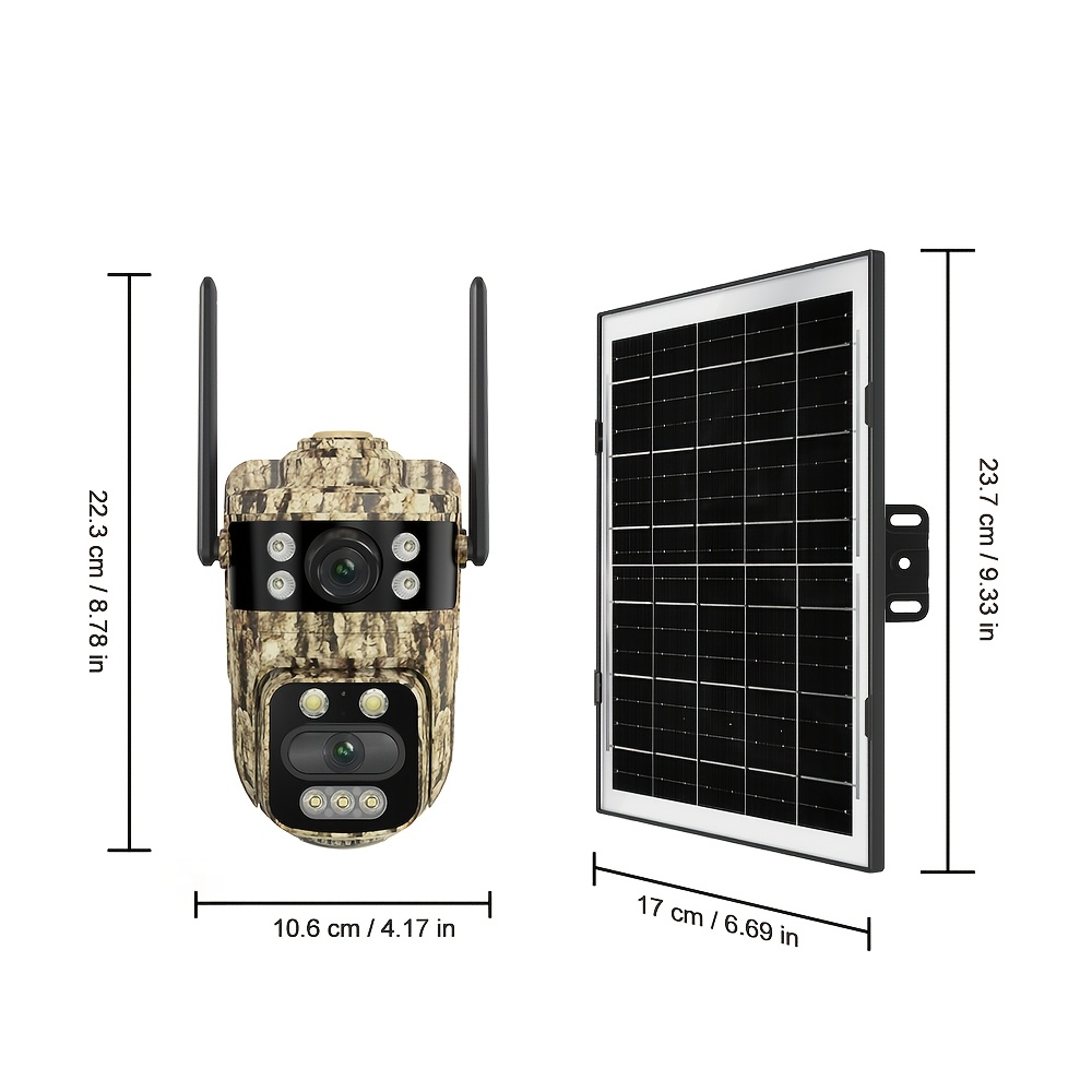 360-Degree Low-Power Solar Security Camera, 4G LTE Surveillance Camera - No WIFI Needed, Comes with a 4G SIM Card, 3MP QHD Dual-Lens View, Automatic Tracking And Message Push Features, Remote Monitoring Via Mobile Phone, Color Night Vision