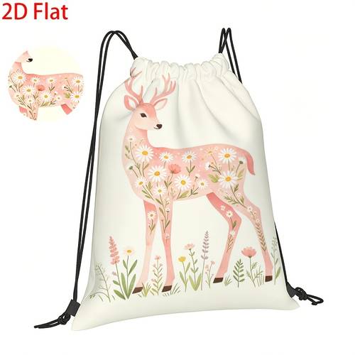 Pink and Daisy Floral Pattern Drawstring Cinch Bag, for Gym/Court/Training/Travel/Cycling, Yoga/Travel Storage/Daily /Camping, Drawstring Closure Design/Lightweight Sports Bag/Machine Washable, Valentine s Day/Birthday Gift