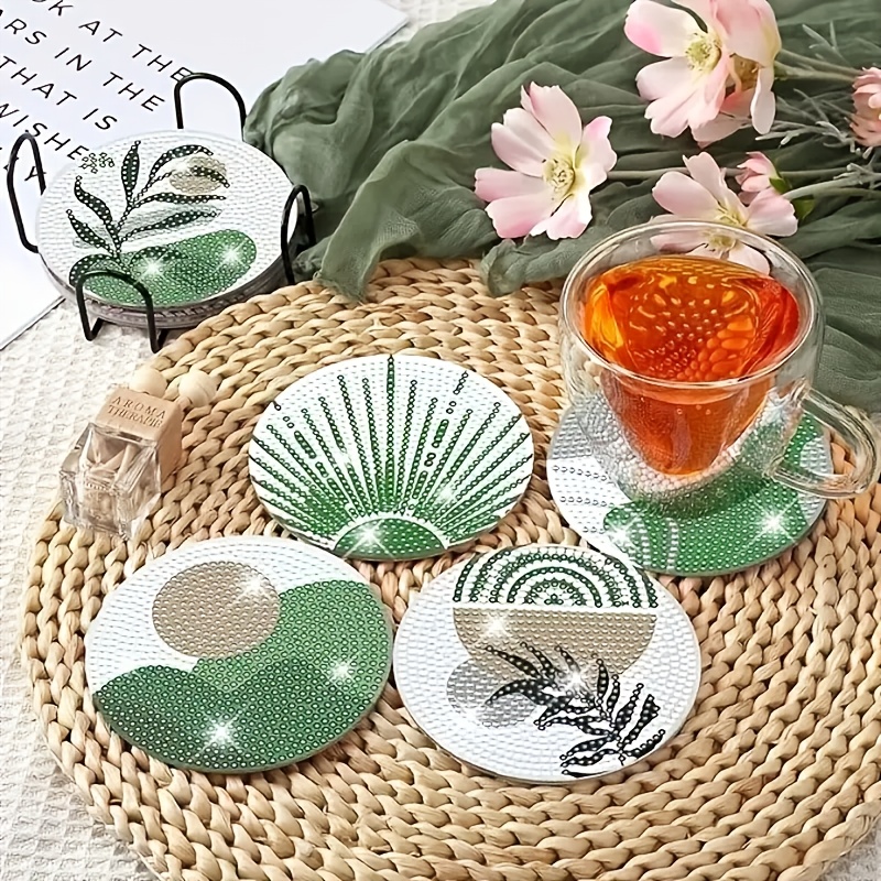 TEMU Set de 8 sous-verres à peindre au diamant à faire soi-même avec support, sous-verres pour boissons, sets de table, sous-verres antidérapants,