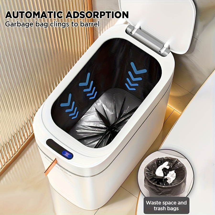 TEMU [1/2pcs] Poubelle de 3,5 gallons avec couvercle. Poubelle de salle de bain à ouverture contact. Poubelle étroite encombrante avec détecteur de