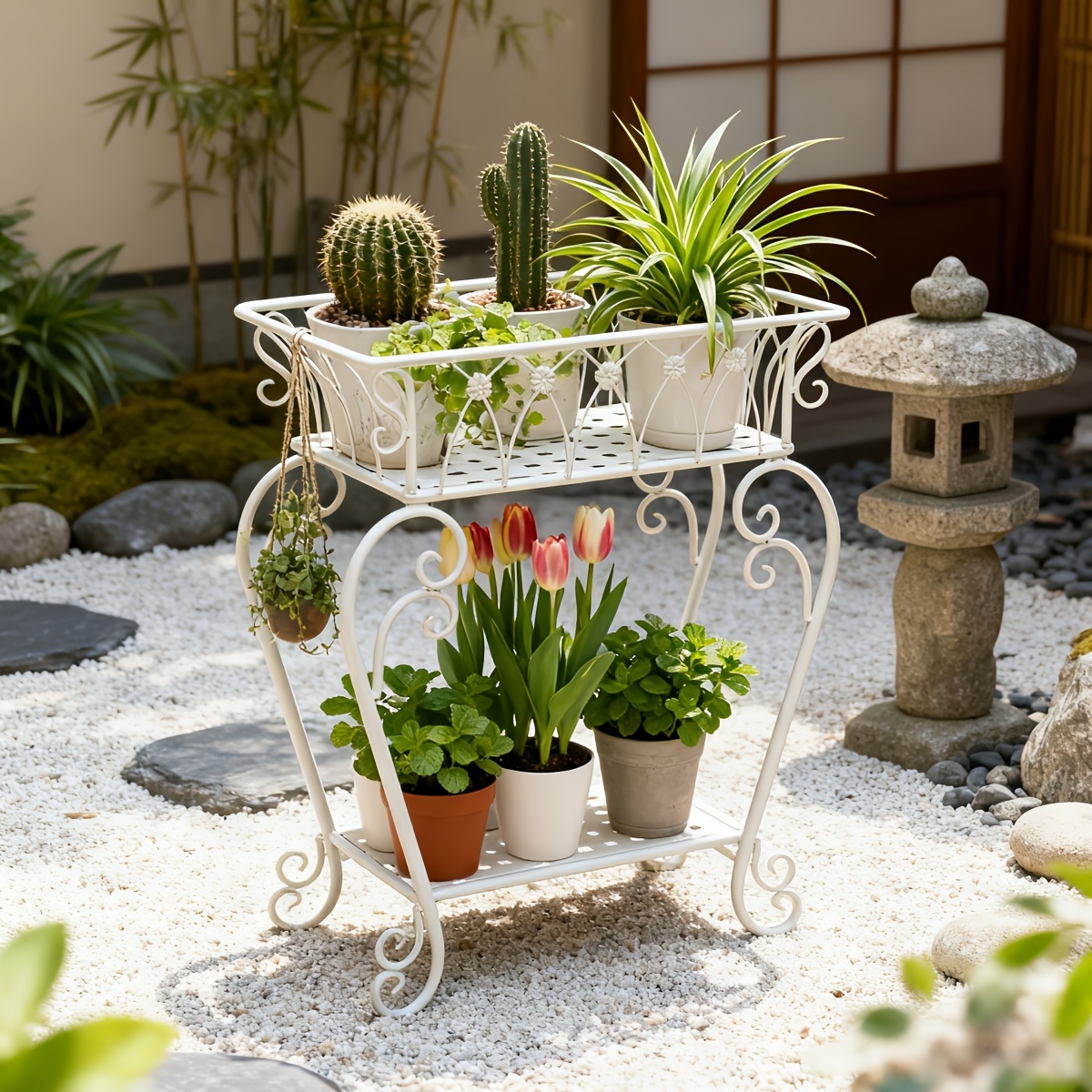 Vintage Pflanzenstnder aus Eisen | Gartenregal fr den Auenbereich mit  dekorativem Metallrahmen fr Balkon- und Fensterdekoration
