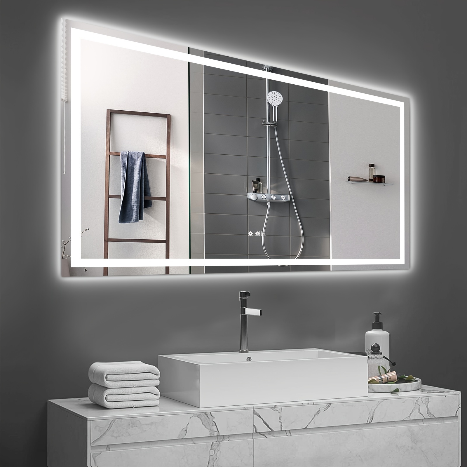 

48inch 60inch 72inch Rectangular Bathroom , Touch Led , Household Bathroom , Washing Hanging , Behind The Aluminum Frame Pendant Touch Switch + -fog