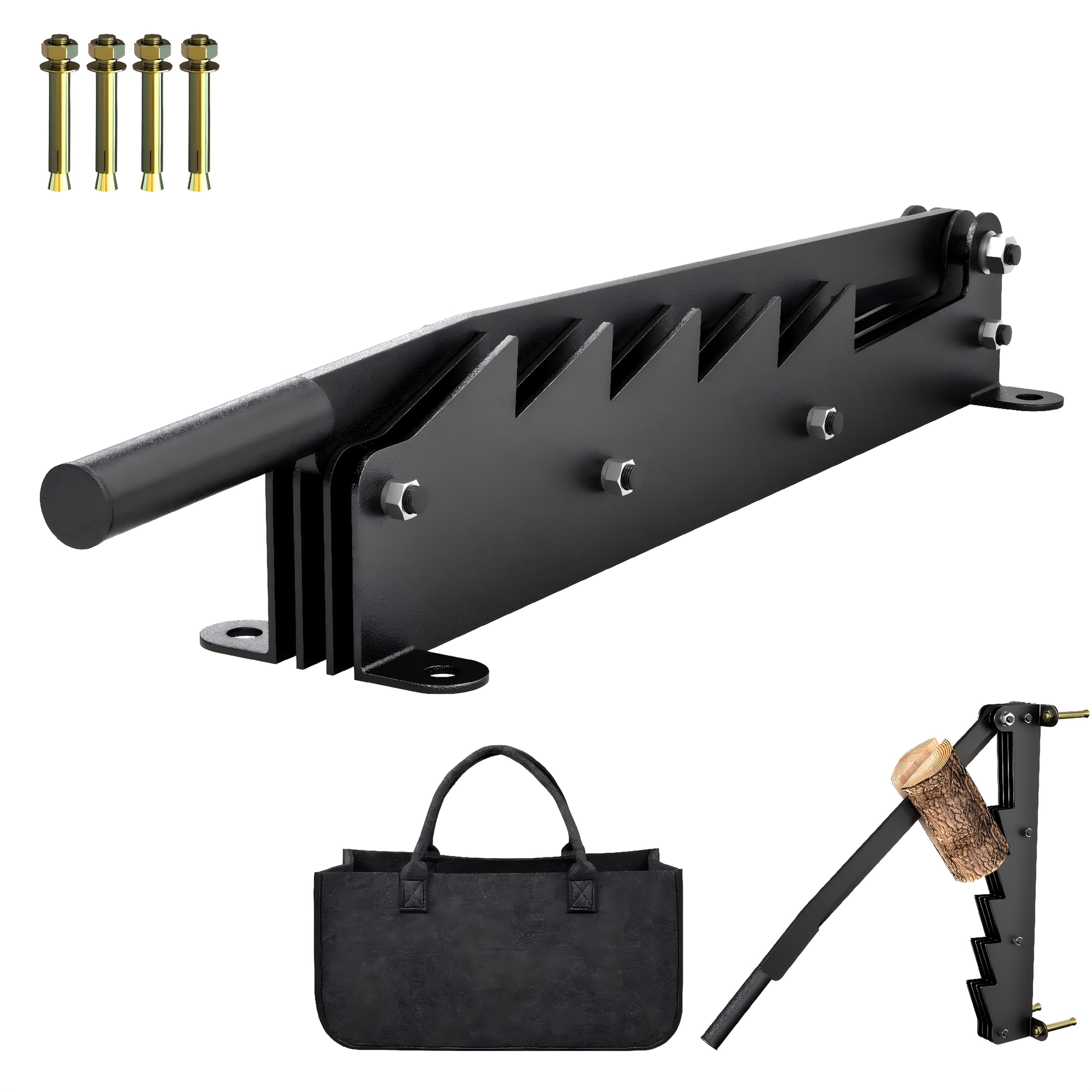 Manual Wall-mounted Log Splitter Carbon Steel Firewood Splitter With Rustproof For Fireplace And Wood Stove - Includes Fleece Carry Bag