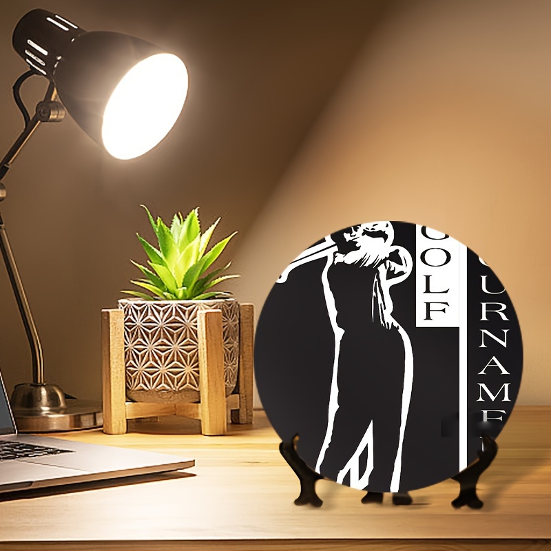 Rustic Golf Themed Aluminum Sign, 20x20cm, 3d Relief Golfer Silhouette