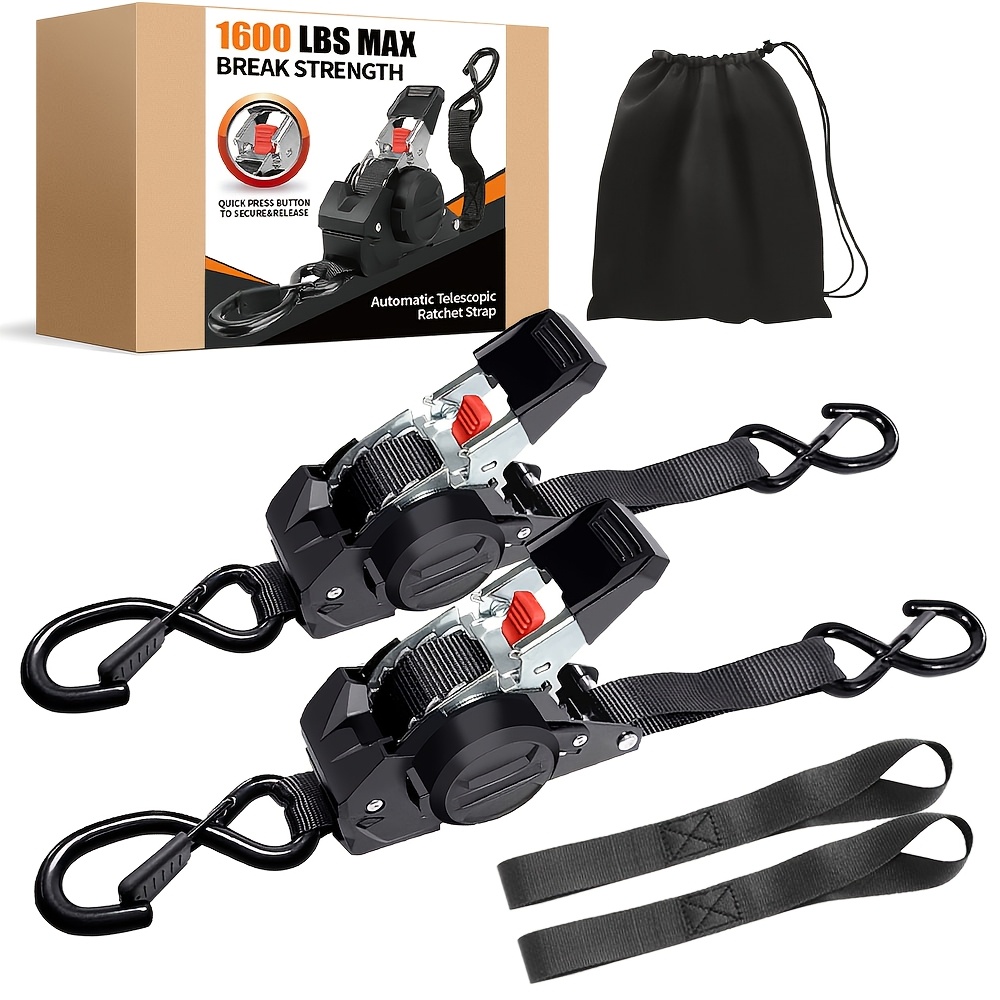 Image of Heavy-duty Automatic Retractable Cargo Strap Set (4/2/1 Pack), Featuring Soft Loops And A Storage Bag, Made From Alloy And Nylon Materials, No , Labor- Design, Perfect For Towing, Cargo Bundling