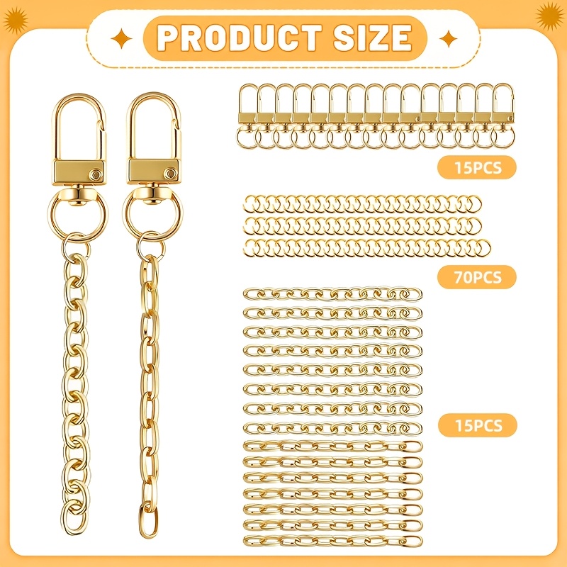 TEMU Kit de fabrication de porte-clés pour femme, 100 pièces, porte-clés, porte-clés porte-clés, pinces porte-clés avec chaînes d'extension, fermoirs