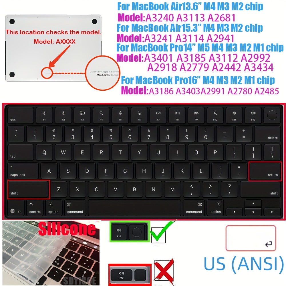 TEMU Keyboard Cover Suitable For Pro 14" M5 Chip (new 2025 Model) - Tpu And - Us And Eu Layouts - Model A3434 Pro16 M4 M3 M2 M1 Air15 .6