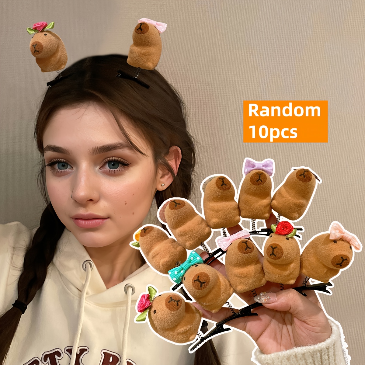 

10pcs Cartoon Hair Clip Set - Pvc Accessories For Women And Girls, Casual Outfits, Featuring Cute Bear Designs With Flowers, Bows, And Strawberries