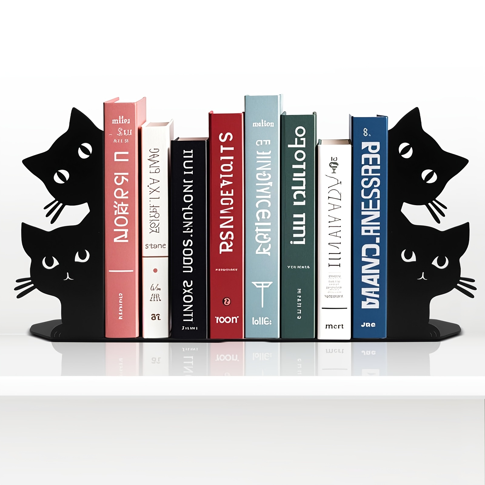 TEMU Cat Bookend Decor, Metal Bookends For Heavy Books, Office Bookends, Cute Home Desk And Bookshelf Decor, Gift For Cat Lovers And Women