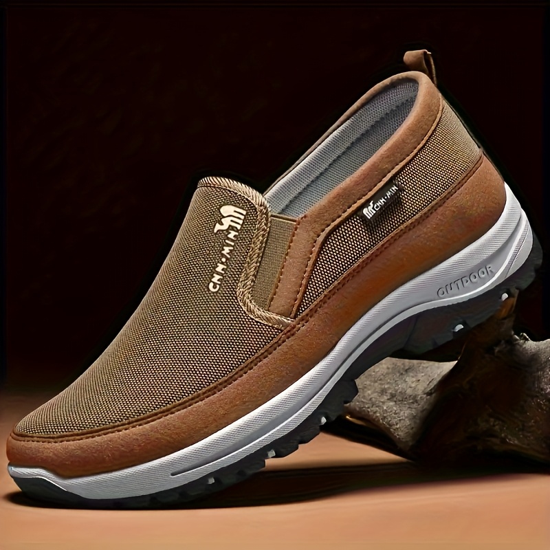 Image of Men's Comfortable Anti-slip Loafers: Solid Color Breathable Knitted Sleeve Sports Shoes, Suitable For Men's Outdoor Activities, Thick-soled Lightweight Casual Shoes