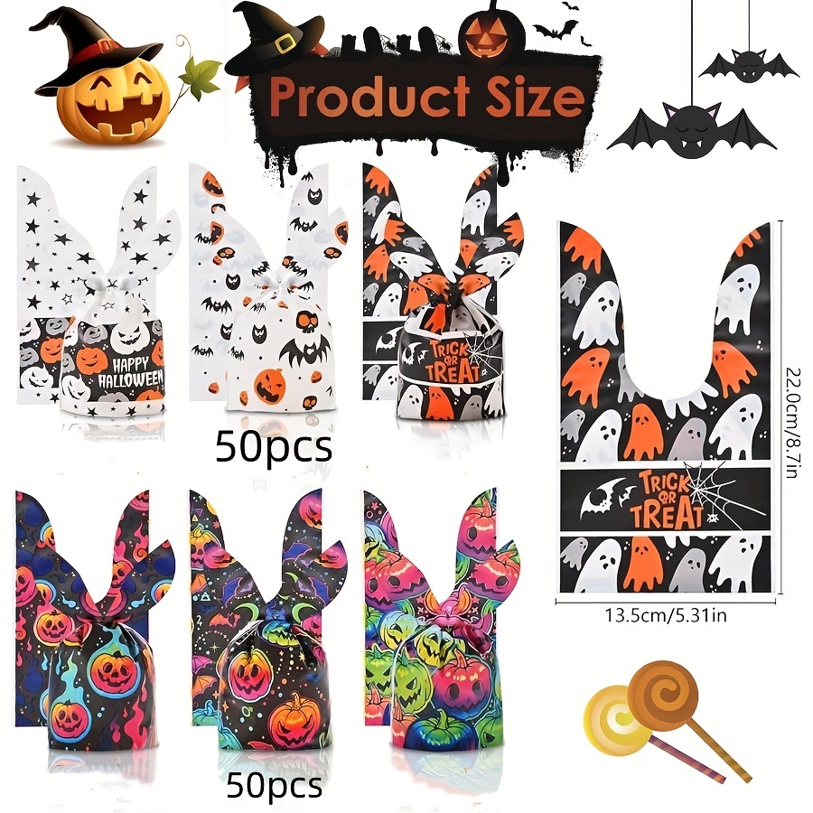 100 sacs cadeaux d'Halloween, 6 styles, adaptés aux fêtes et rassemblements de vacances.