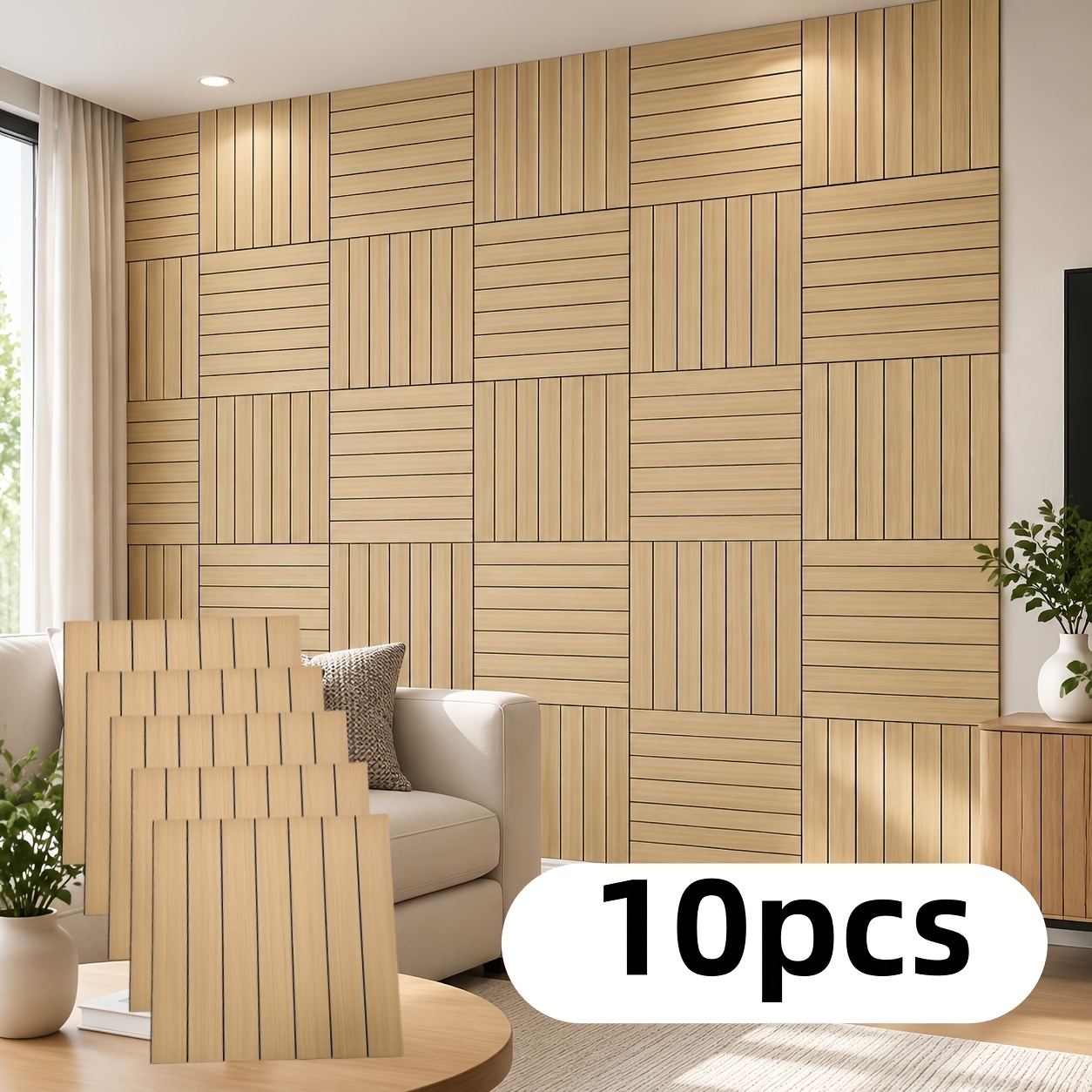 TEMU Pannelli decorativi fonoassorbenti da 10 pezzi, adesivi murali autoadesivi in PVC 3D con del legno , adesivi murali fonoassorbenti, adatti per