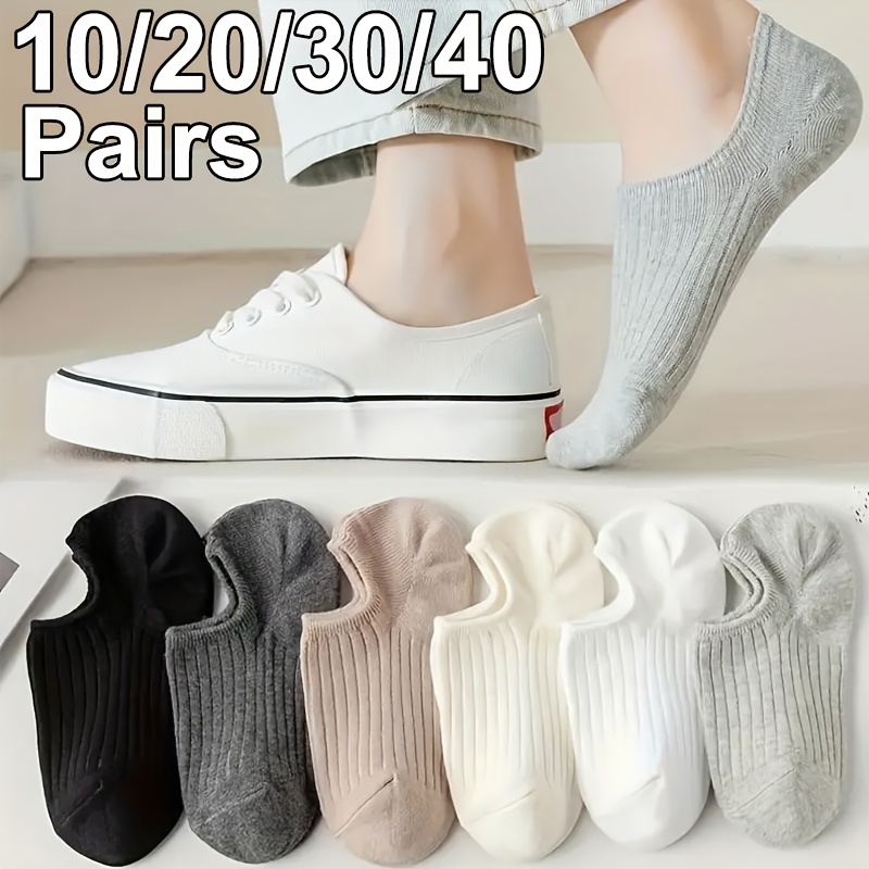 

10//40 Pairs Women's Breathable Invisible Seamless Socks - Anti-slip Silicone Grip, Ribbed Texture, Round Toe Design, Polyester & Spandex, Assorted Colors For Casual & Formal Wear, Cute Socks