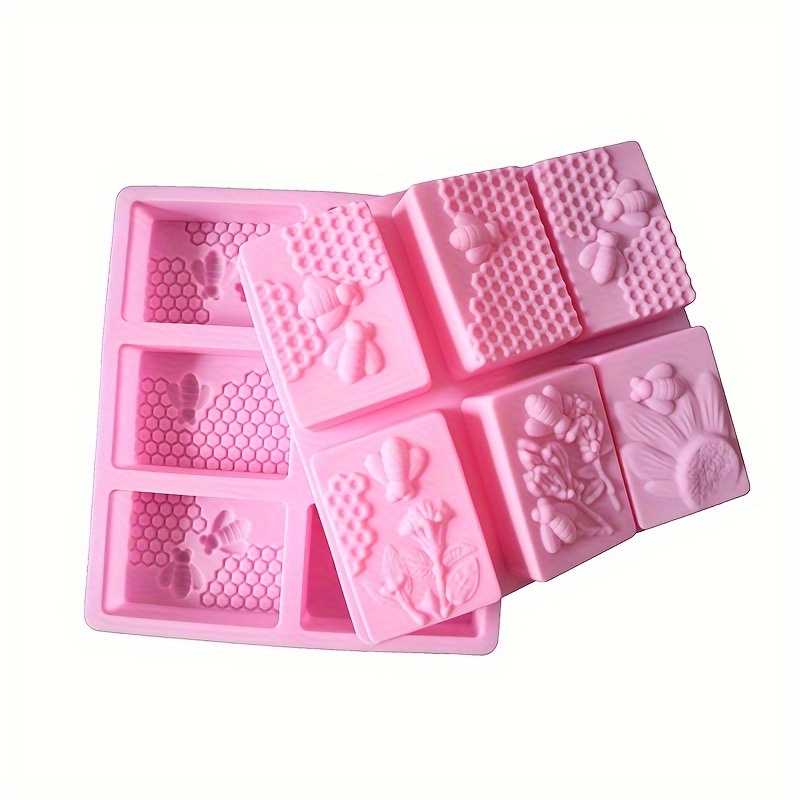 

1pc Silicone 6-cavity Square Mold With Bee, Flower & Grass Design For Handmade Soaps, Cakes, And Aromatherapy Crafts Flower Silicone Mold Silicone Soap Molds