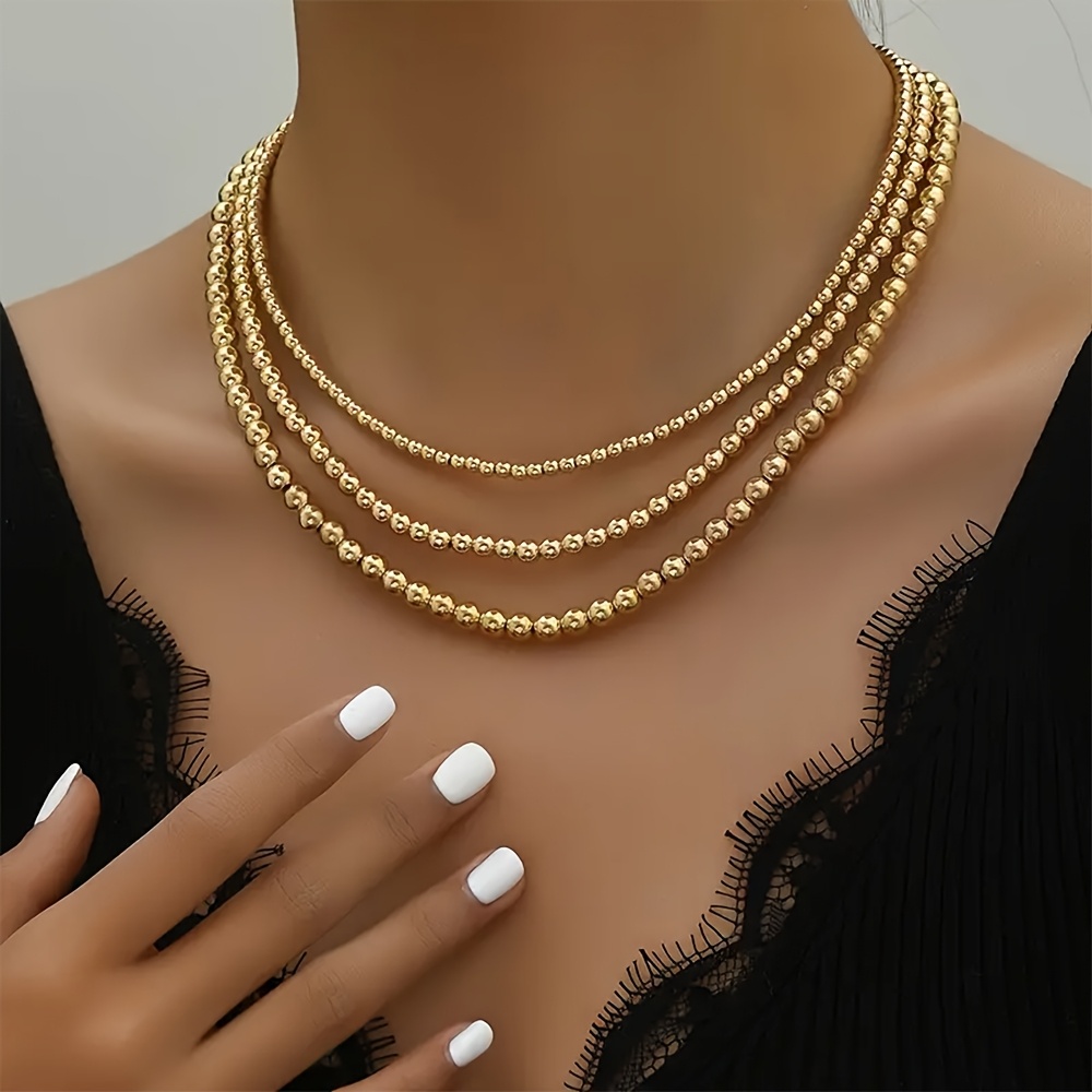 TEMU This Is A Simple And Stylish 3pcs Set Of Bohemian-style Luxurious Golden Ccb Beaded Necklaces For Women, A Versatile Accessory For Commuting And