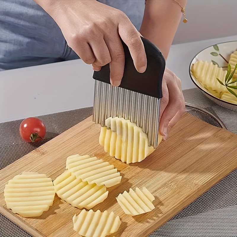 Image of Stainless Steel Wavy Potato Slicer - Multi-functional Fresh Fruit, Vegetable, Salad, Carrot, And French Fry Cutter With Durable Stainless Steel , Tool For Home Use