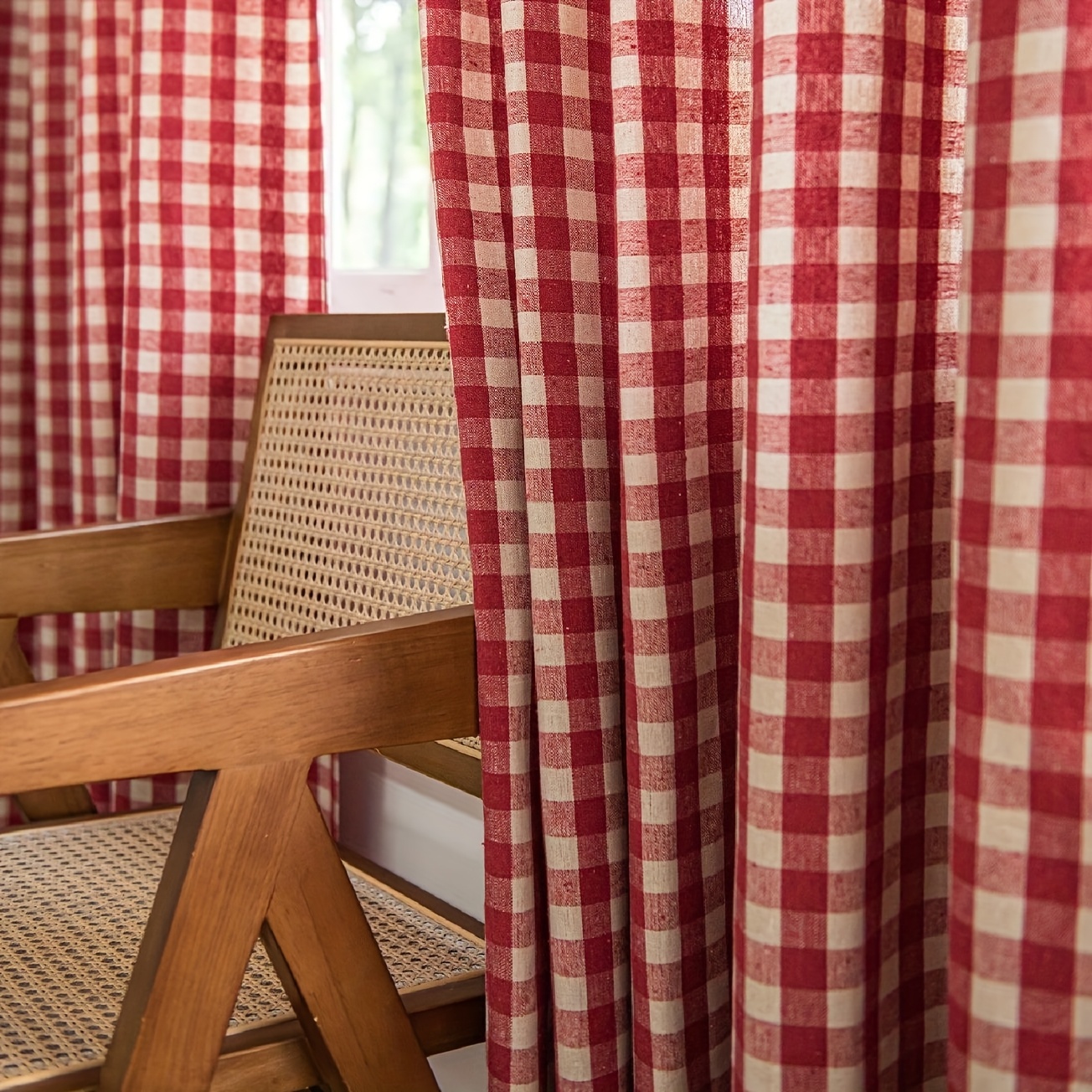 E-shop 1 Stück Einfacher Amerikanischer Karomuster Vorhang mit Saumtasche, geeignet für Schlafzimmer Wohnzimmer Balkon
