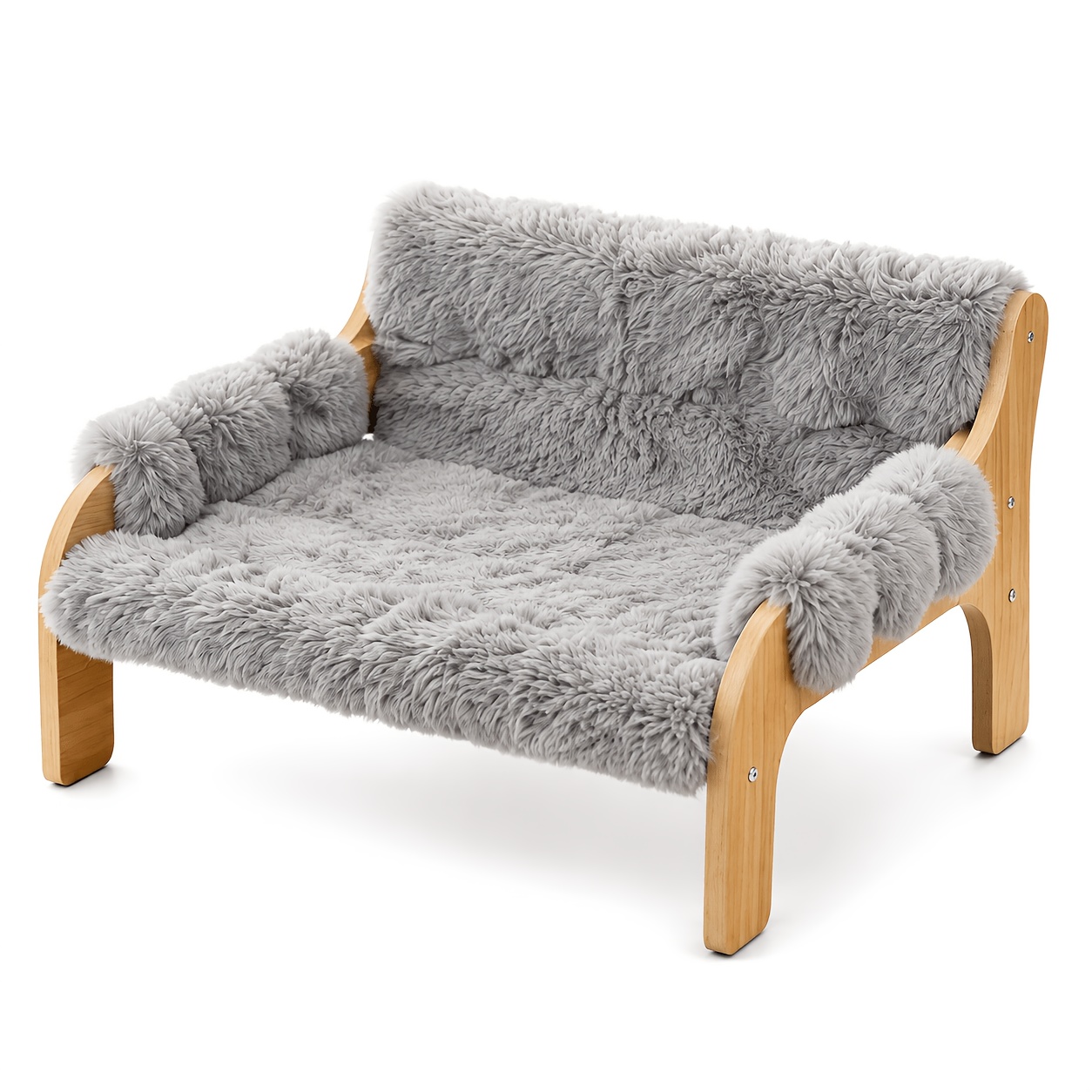 Image of Wooden Cat Bed - 27.2×18.6 Inches Large Cat Sofa | Fluffy Cat Bed With Removable And Washable Cat Blanket, Weight Capacity 40 Lbs, Suitable For All Cats' Sleep (gray, White)