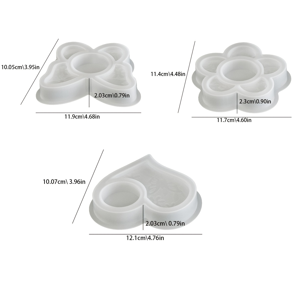 E-shop 3er-Set Silikonharzformen | Blumen, Schmetterlings- und herzförmige Kerzenhalterformen, wiederverwendbar und leicht zu entformen