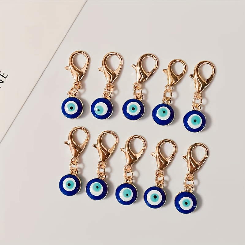 10pcs Mini Lobster Clasp Blue Eye Keychain, Retro Round Eye Decorative Pendant Bag Pendant Gift