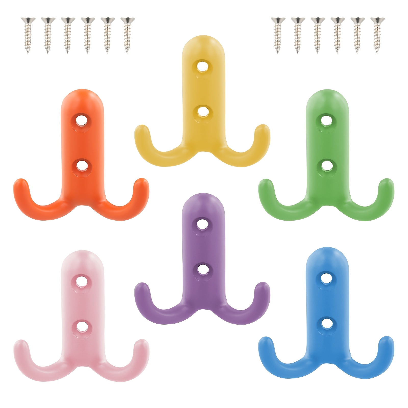 6pcs Coat Hooks With Screws, Wall-mounted Hangers, Double Hooks For Walls, Metal Hat Hooks, Suitable For Closets, Bathrooms, Kitchens, And Office Use, Utility Hooks