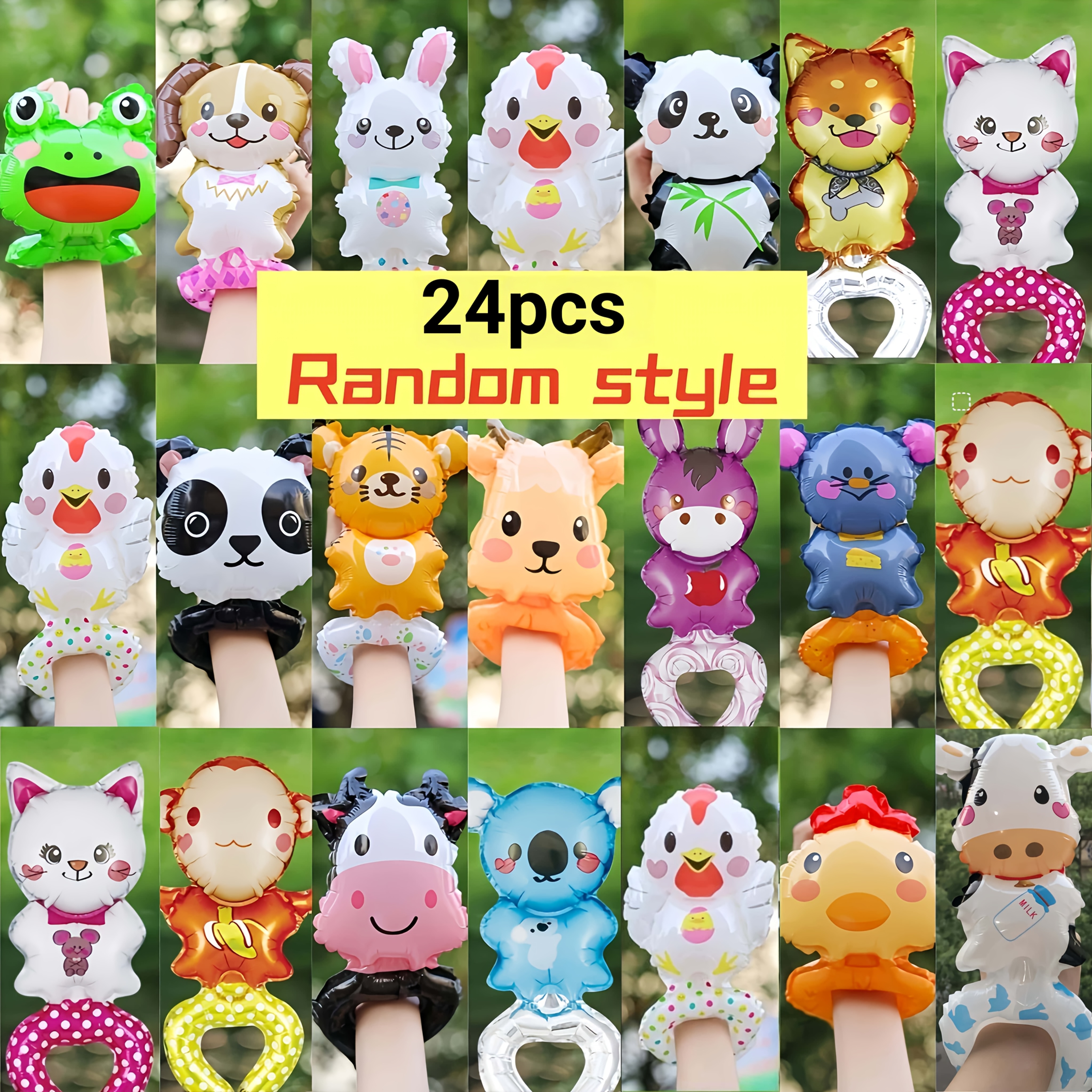 24pcs Zoo Mini Animal Wrist Balloons, Cartoon Wildlife Balloons Wrist, Jungle Theme Birthday Party Supplies, Animal Party Favors Costumes Random Color