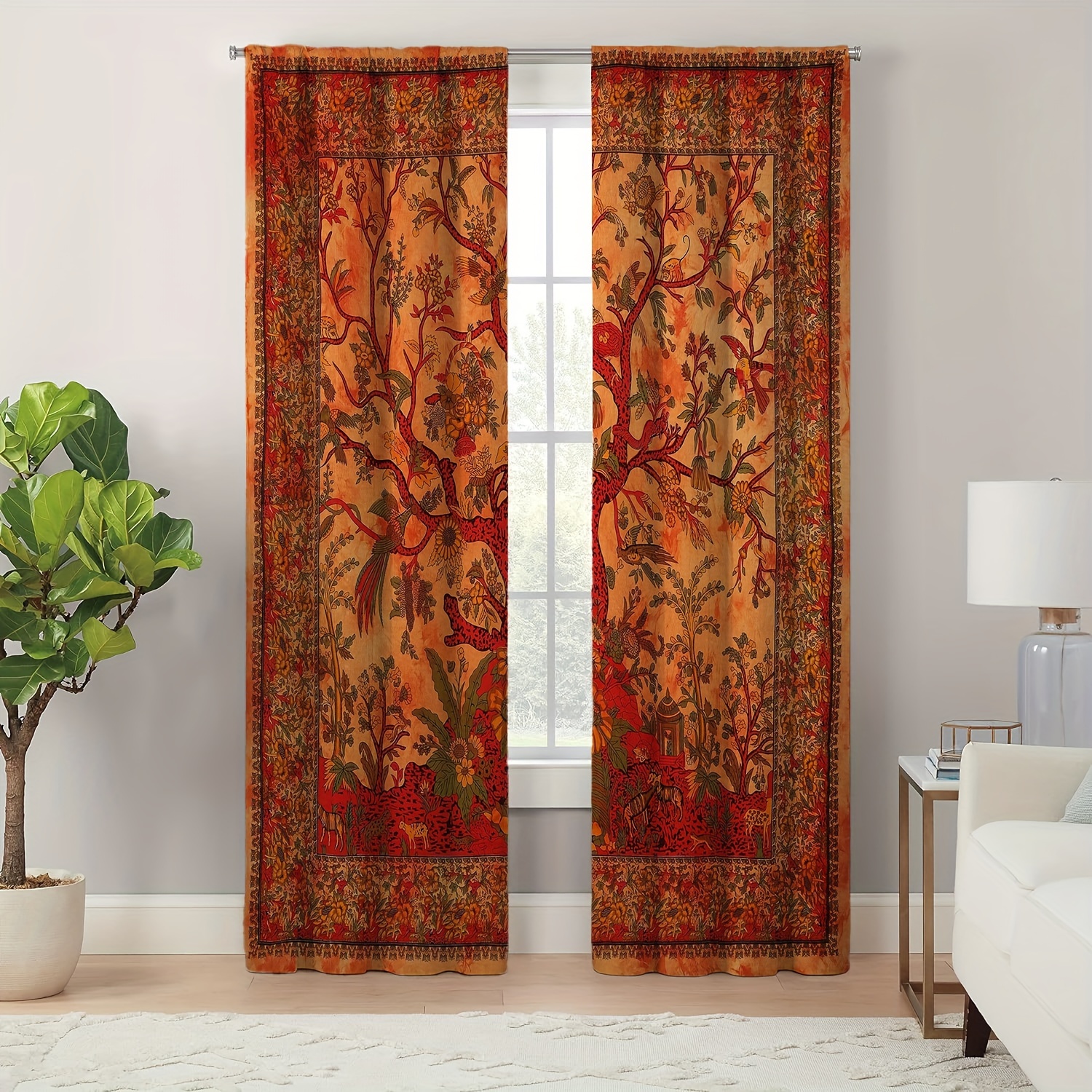 

2pcs Bohemian Tree And Floral Print Blackout Curtain Set - Decor To , Boho Style