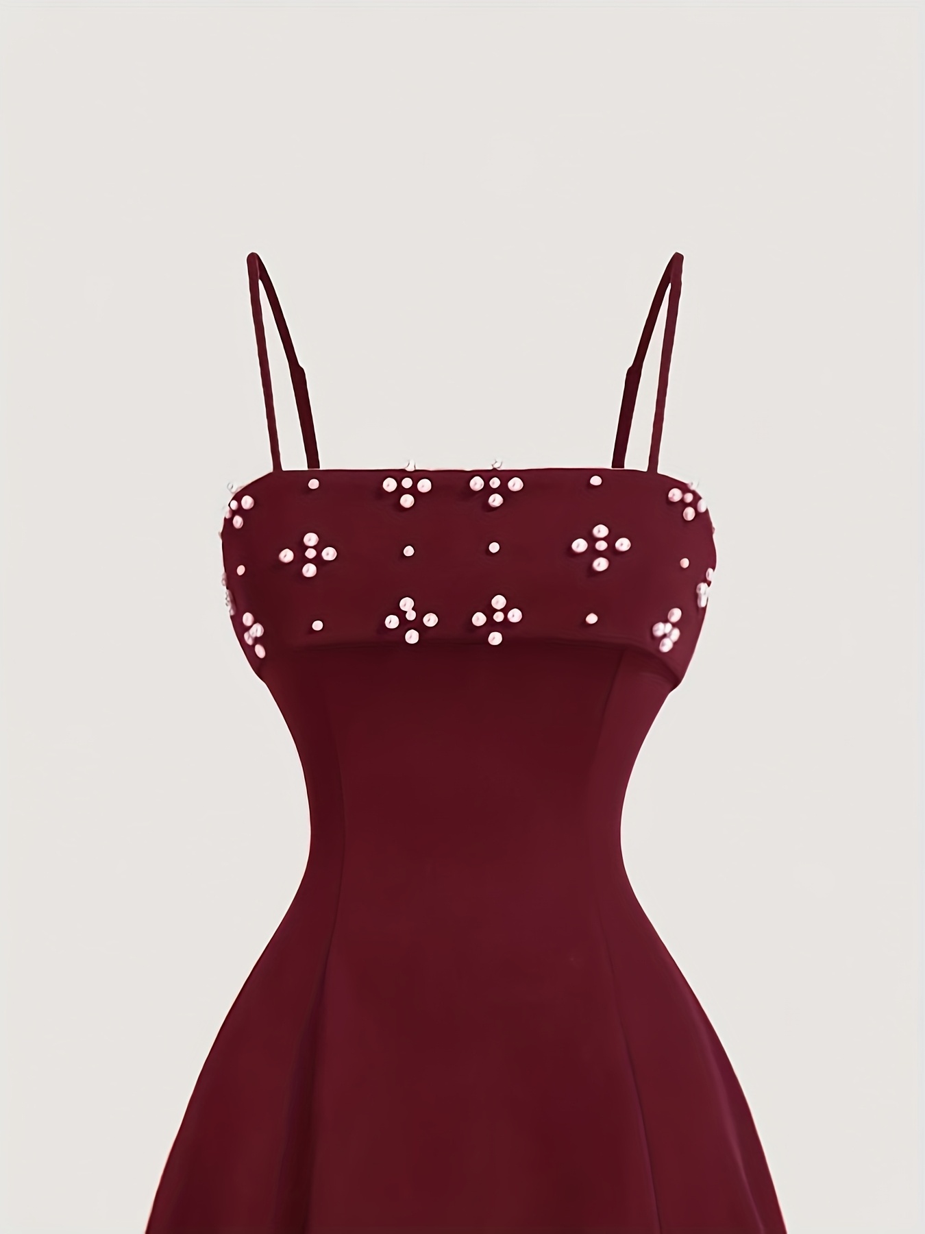 elegant womens maroon midi dress pearl bead detailing - Temu