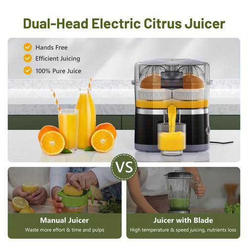 electric citrus juicer dual head orange juicer squeezer with power cord portable juicer with cleaning brush for lemon grapefruit touch operation easy to clean