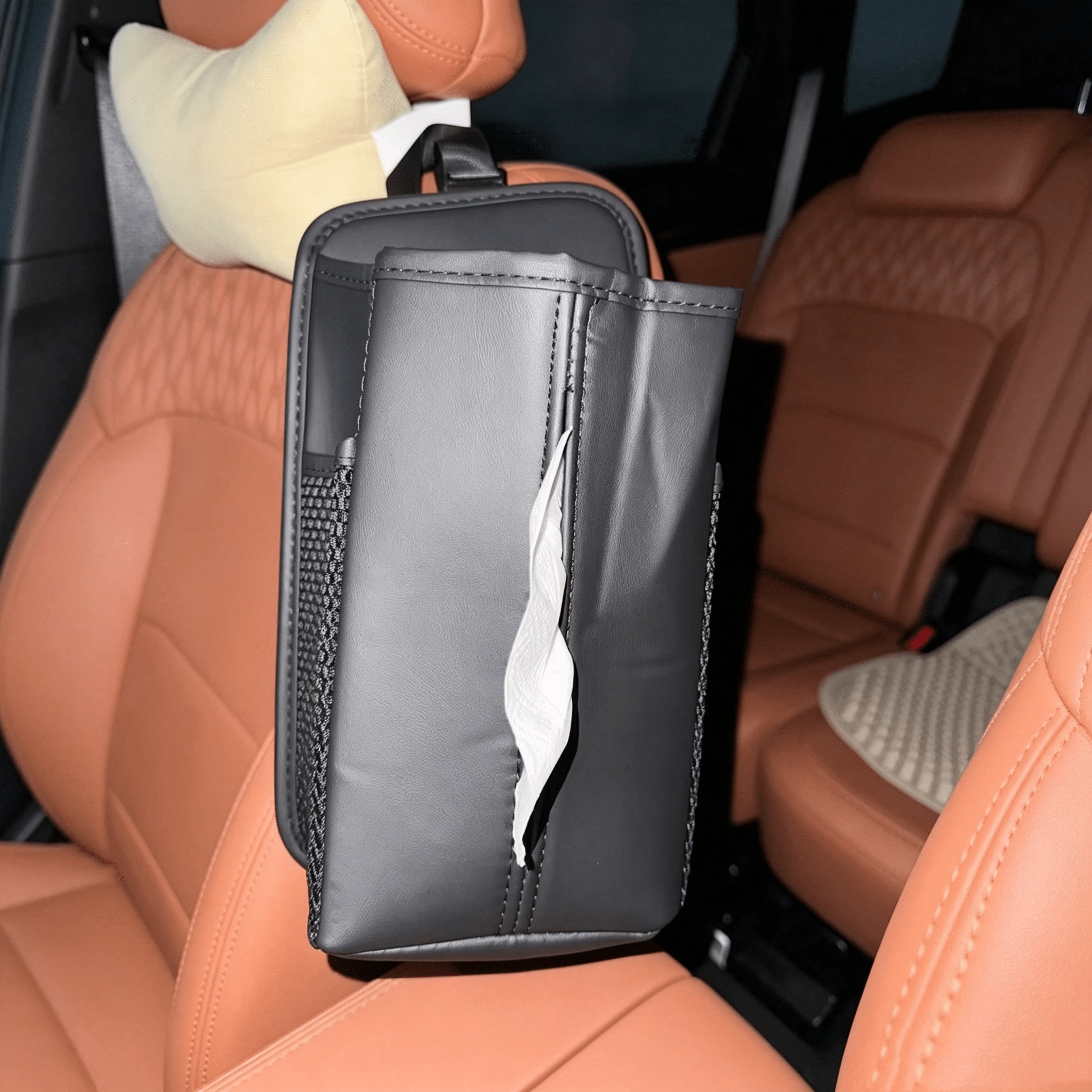 TEMU Boîte à mouchoirs pour voiture, Pochette à mouchoirs latérale pour siège auto, Poche suspendue pour voiture, Boîte distributeur de mouchoirs