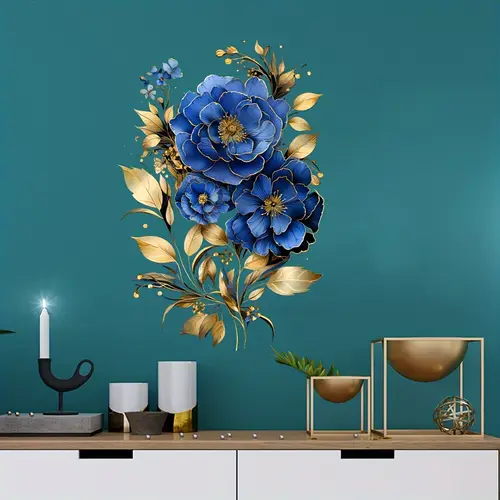 ramadan blue golden poppy flower wall decal removable pvc living room bedroom decor 11 8 x15 7