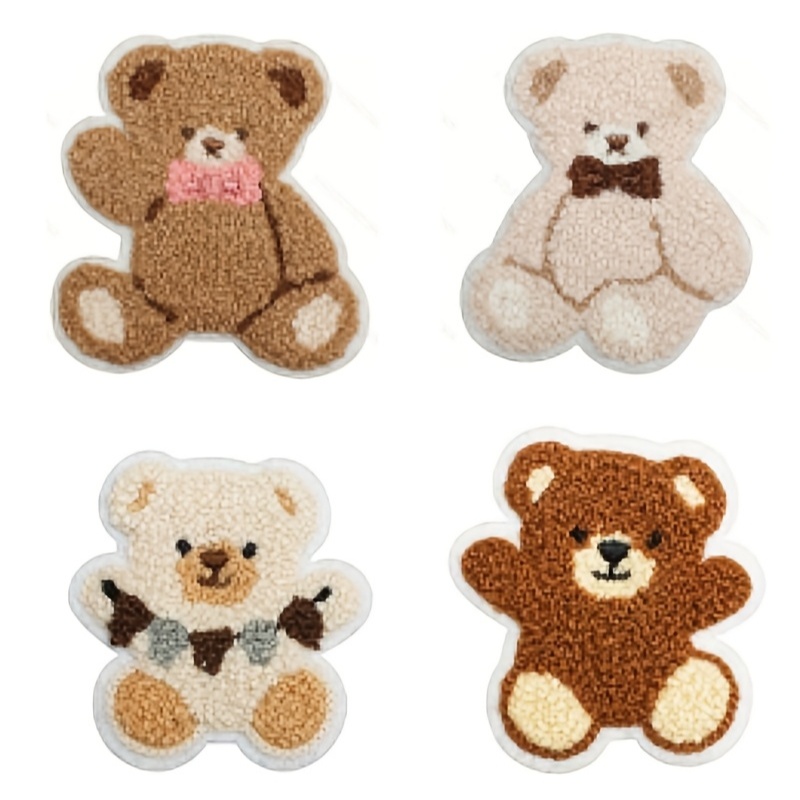 Image of 4pcs Curly Teddy Bear Clothing Repair For Towels, Bags, T-shirts, Decor Iron On Patches Or Sewing