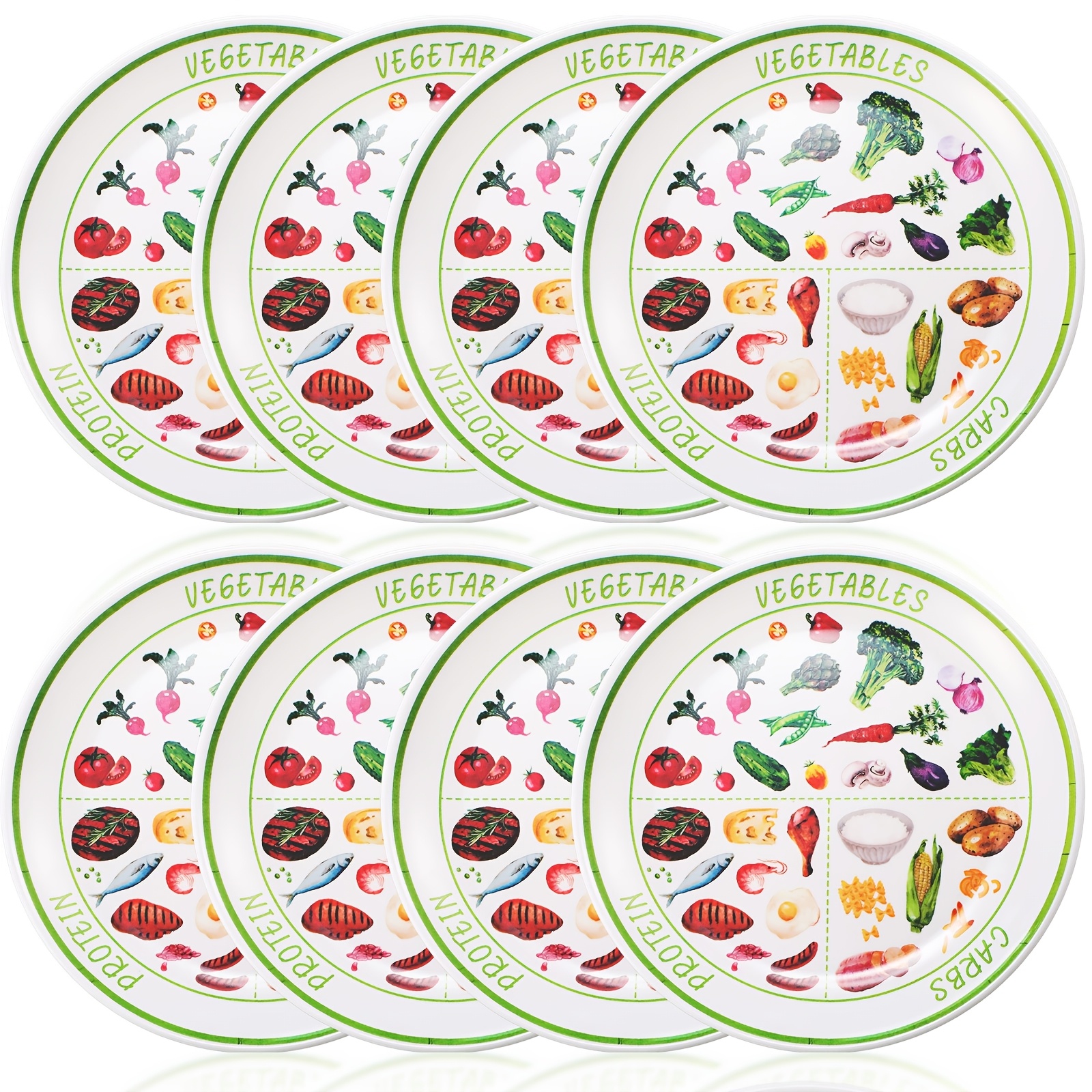 TEMU 8pcs 9 Portion Control Plate, Diabetic Bariatric Divided Portion Container Plate Diet Plate For Eating Weight Loss Dinner Plate Reusable Dish For Adults