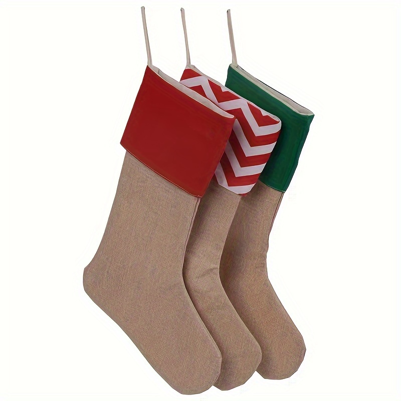Burlap Christmas Stockings In Sets Of 3, 5, Or 6 For Hanging As Festive Decorations