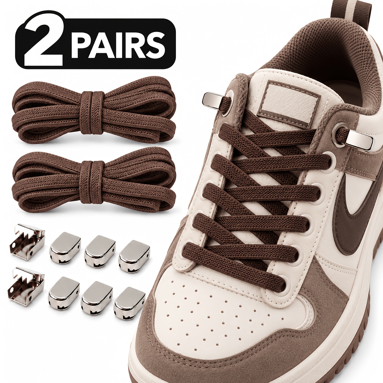 TEMU 2 de cordones elásticos sin nudos con hebillas metálicas, cordones rápidos y fáciles de poner y quitar, adecuados para zapatillas deportivas,