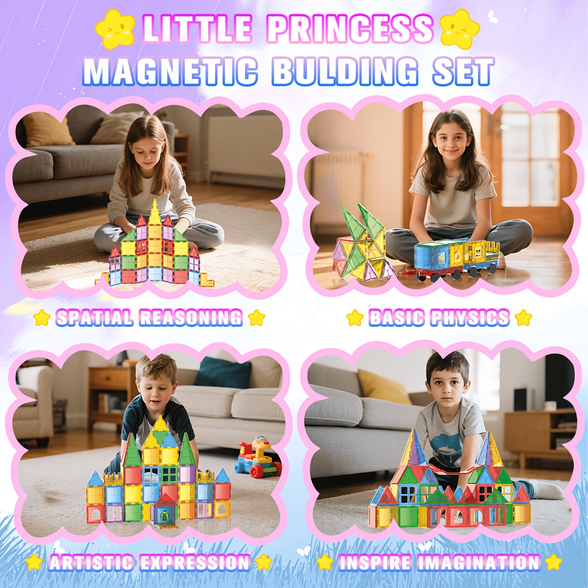 Random Color STEM Magnetic Stacking Building Tiles