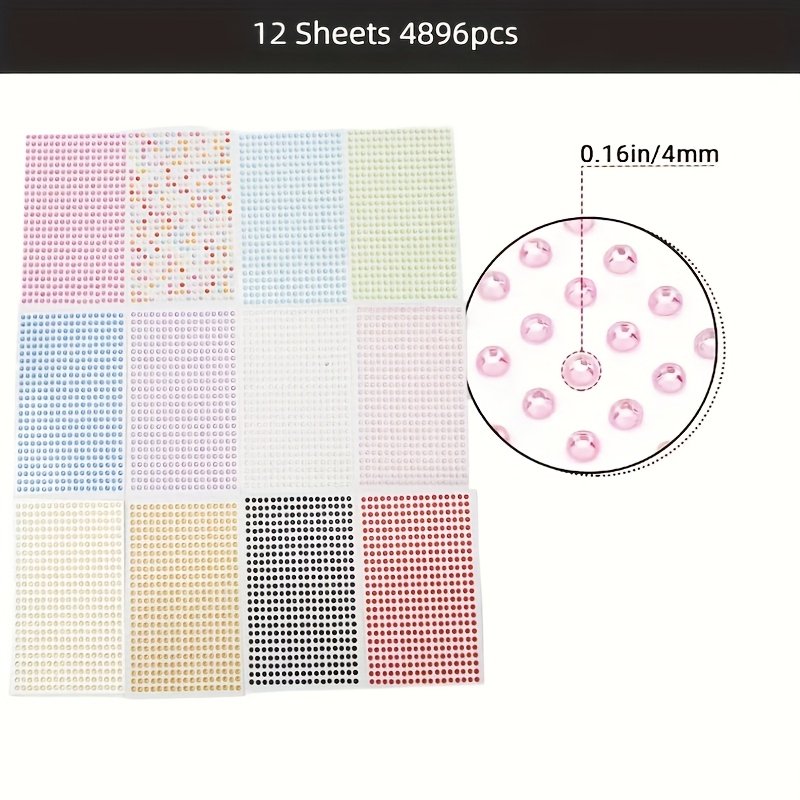 Image of 4896pcs Of 4mm Self-adhesive Rhinestone Stickers, Gem Stickers, And Crystal Embellishment Sheets For Crafts And Card Making (12 Sheets Included)
