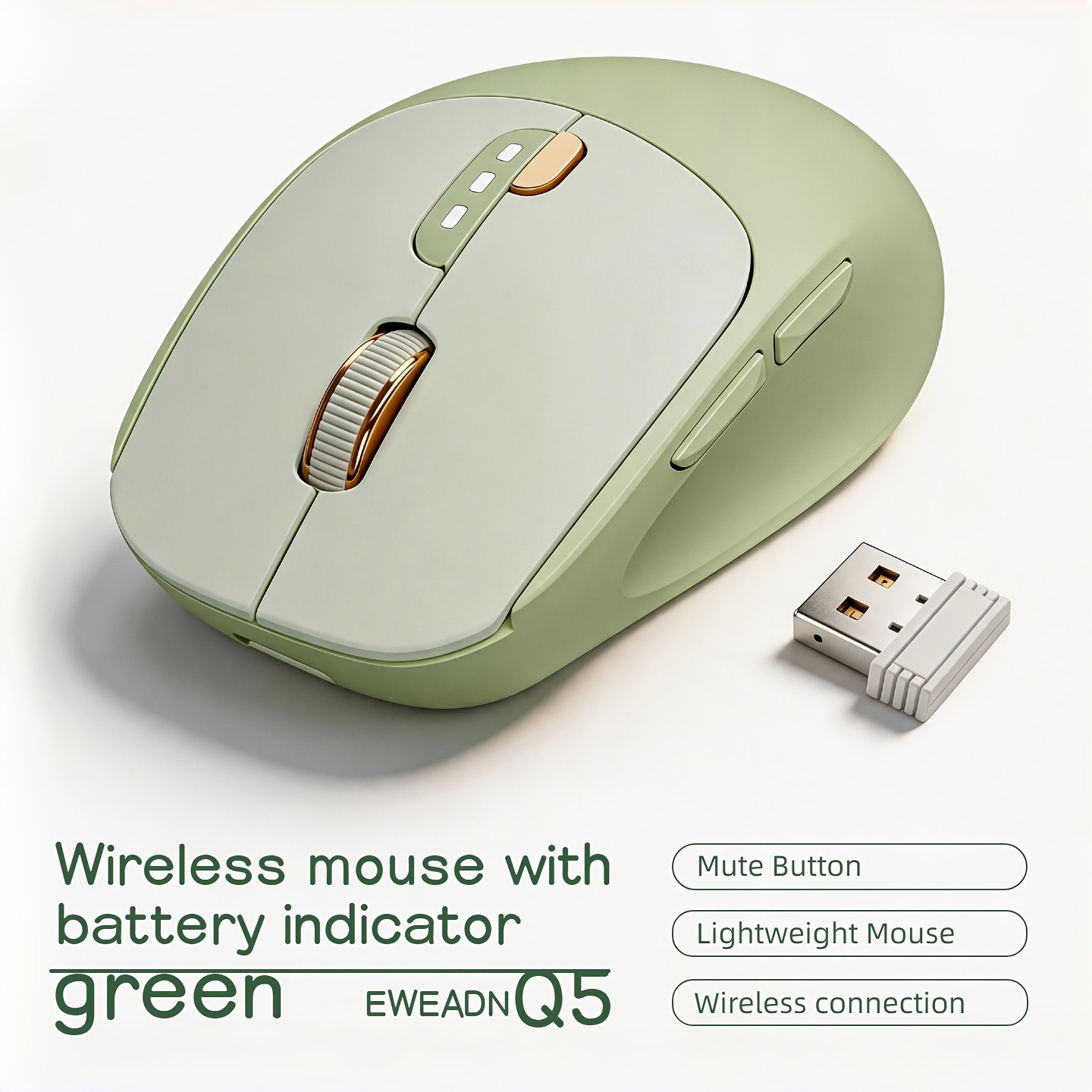 TEMU Cute Wireless Mouse, Rechargeable 2.4g Silent Ergonomic Mouse With Battery Level Display, Lightweight Portable Pc , Aesthetic Productivity Desk
