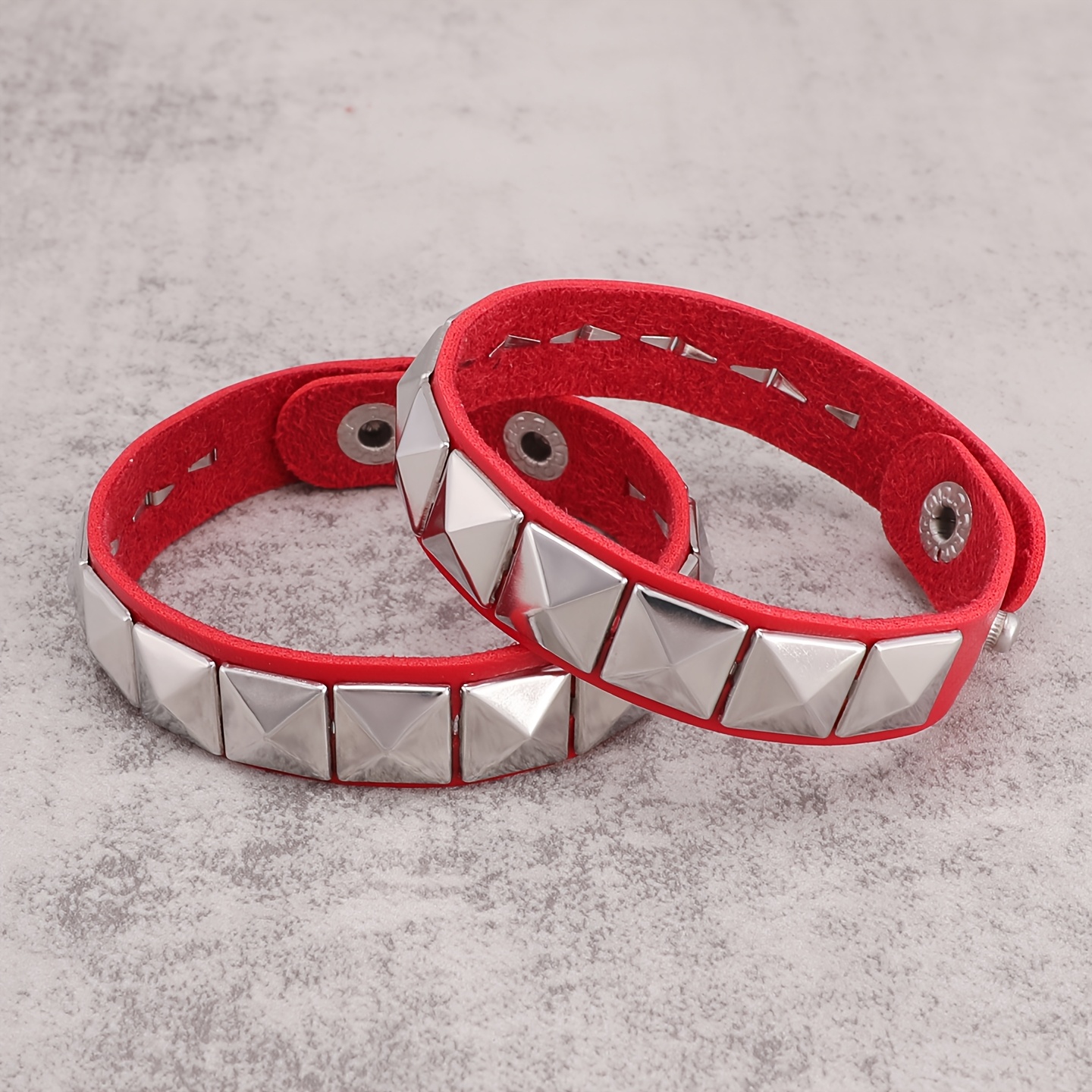 2pcs Gothic PU Cuff Bracelet Set, Y2K Street Rock Style