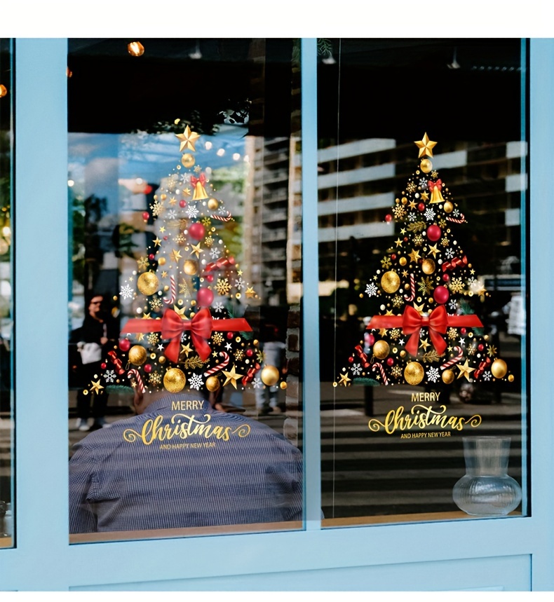 classic christmas tree window film pvc static cling 1pc 45cm x 60cm holiday glass door decal festive shop decoration details 3