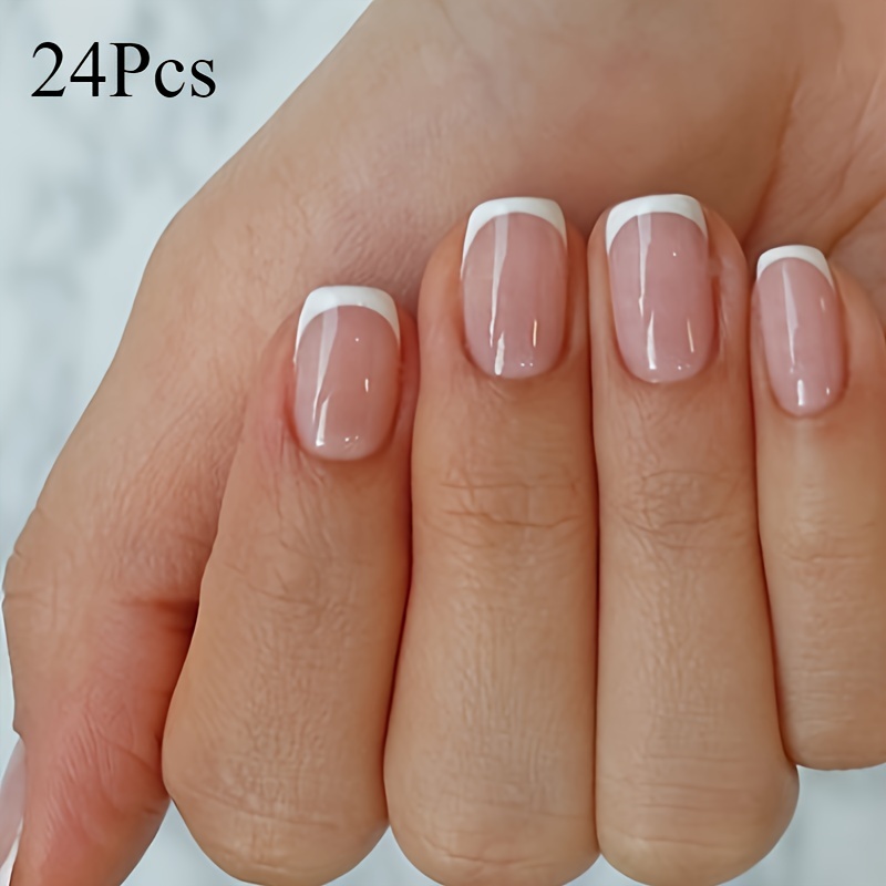 

48pcs Short Square Press Nails White French Tip False Nails Acrylic Nails Full Cover Women Nails Girls Nail Art Decoration