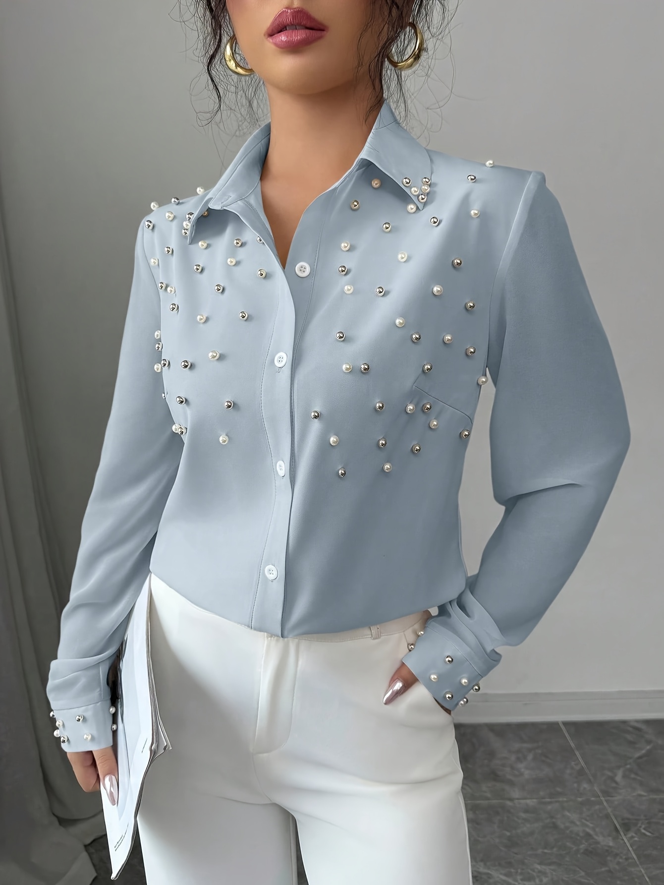 Chemise à manches longues pour femmes avec col et boutons Blouse  décontractée à formelle, haut toutes pour les fêtes, les tenues