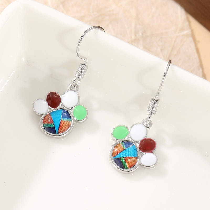 TEMU 1 Pair Of Vintage Copper Artisan-carved Cat Paw Earrings, Set With Synthetic Turquoise And Artificial Opal, Multi-colored Animal Paw Print