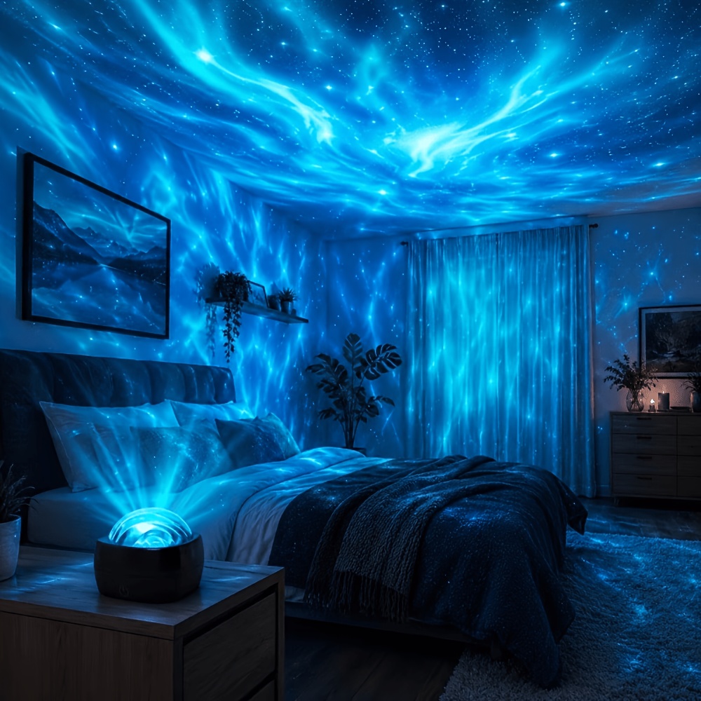 TEMU Lampe à projection d'aurores boréales, applique murale galaxie colorée avec effet océanique, veilleuse alimentée par USB, convient pour chambre,