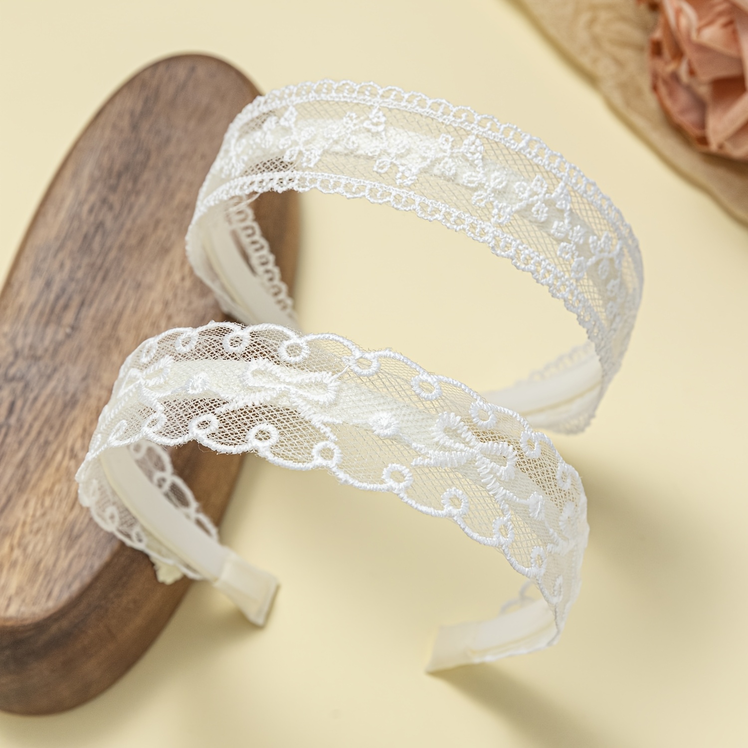 TEMU 2pcs Set Bow Small Flower Embroidery Lace Headband Hair Additions